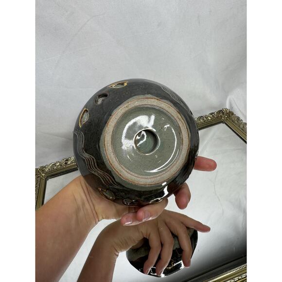 Somayaki Soma Ware Ashtrays Japanese Double Layer Crackle Gold Trim Horse Heart - Picture 6 of 10